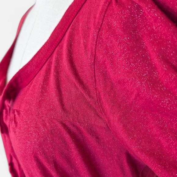 FANG Red Short Sleeve Metallic Tunic with Tie Neck Short Puff Sleeves BOHO Vamp - Picture 6 of 10